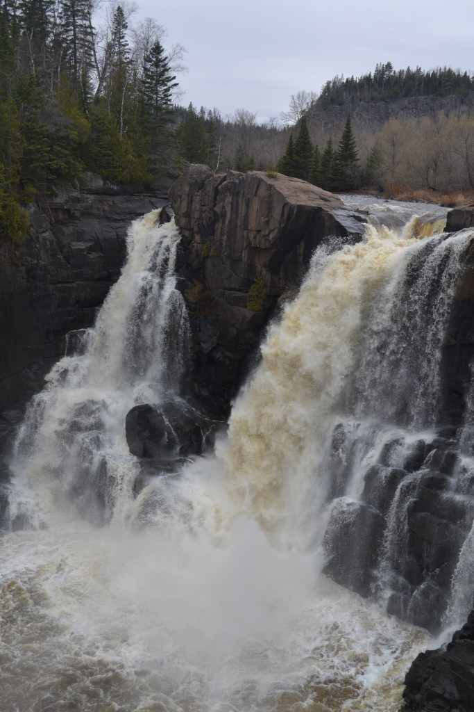High Falls on the Pigeon River is a 120 foot / 37 meter tall waterfall on the border of Minnesota and Ontario.