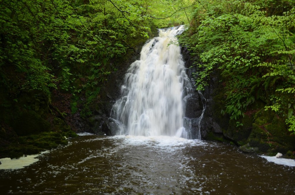 Gleno Falls is a 50 foot / 15 meter tall waterfall in Northern Ireland.
