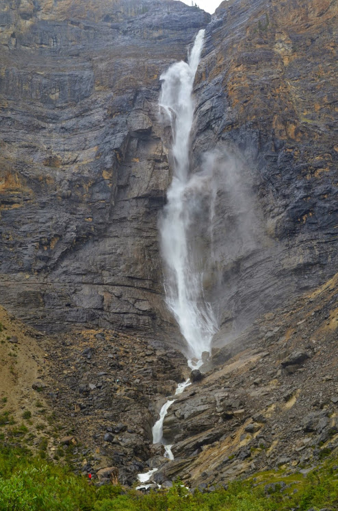 Takakkaw Falls drops 1250 feet or 381 meters down a sheer rock cliff in Yoho National Park.