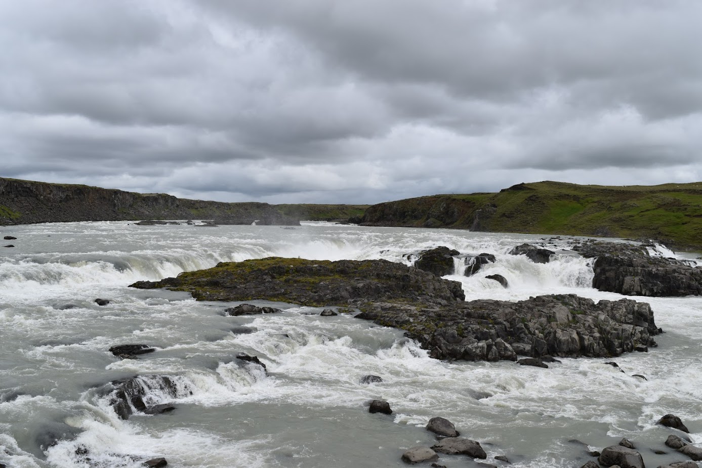 Urriðafoss is a 20 foot / 6 meter tall waterfall in Iceland that has a significant width and amount of water flowing. This is more of a rapids.