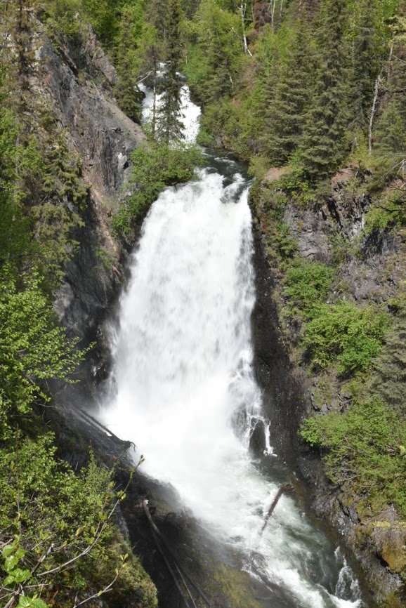 Juneau Creek Falls is a 100 foot / 30 meter tall waterfall in Alaska. A significant amount of water flows over the falls.