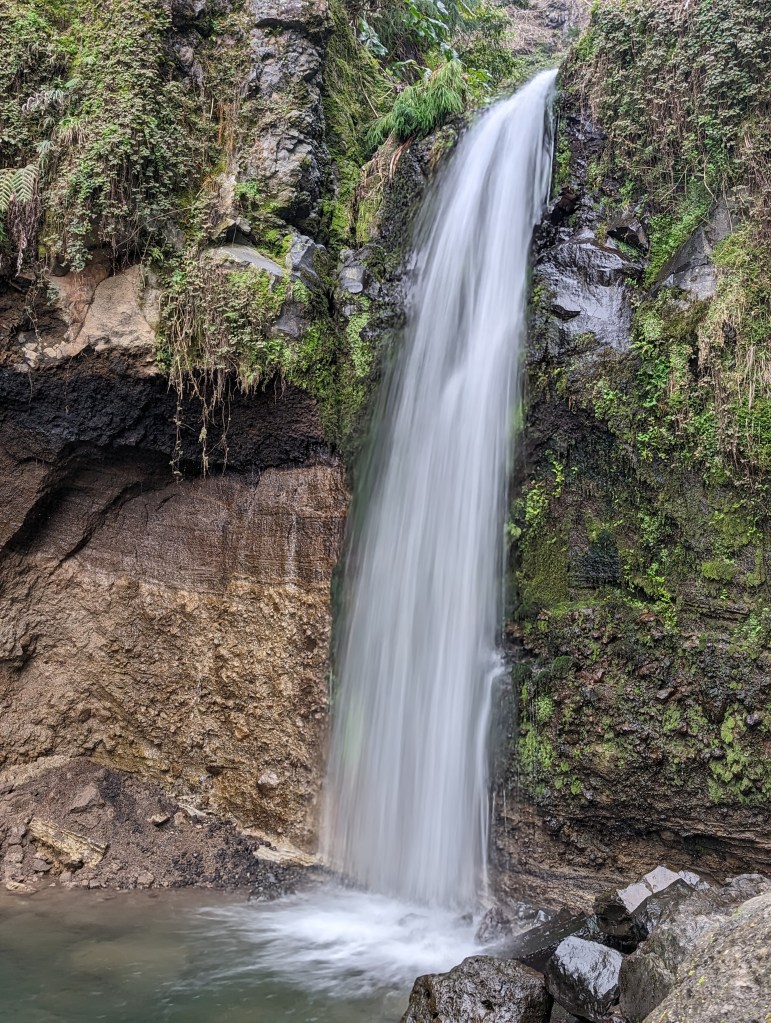 This is the lower portion of Cascata do Grená. It is 20 feet / 6 meters tall and is found on São Miguel, one of the Azorean islands.