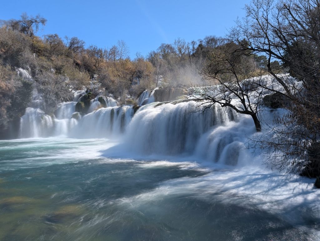 This is Skradinski Falls, also known as Skradinski Buk. It is the largest waterfall in Krka National Park, found in southern Croatia not far from the Adriatic Sea.