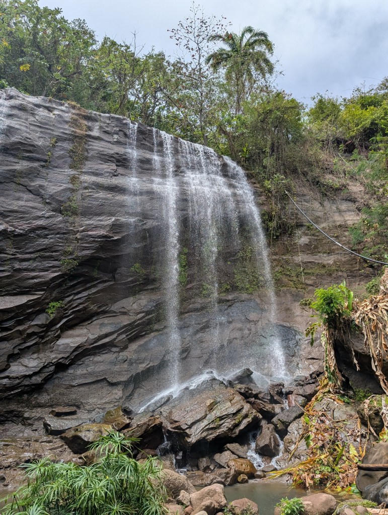 Mount Carmel Falls is a 70 foot / 22 meter tall waterfall on the island of Grenada. It is also relatively wide.