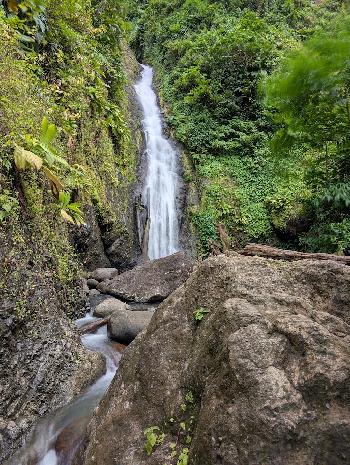 Au Coin Falls is a 65 foot / 20 meter tall waterfall on the island of Grenada.