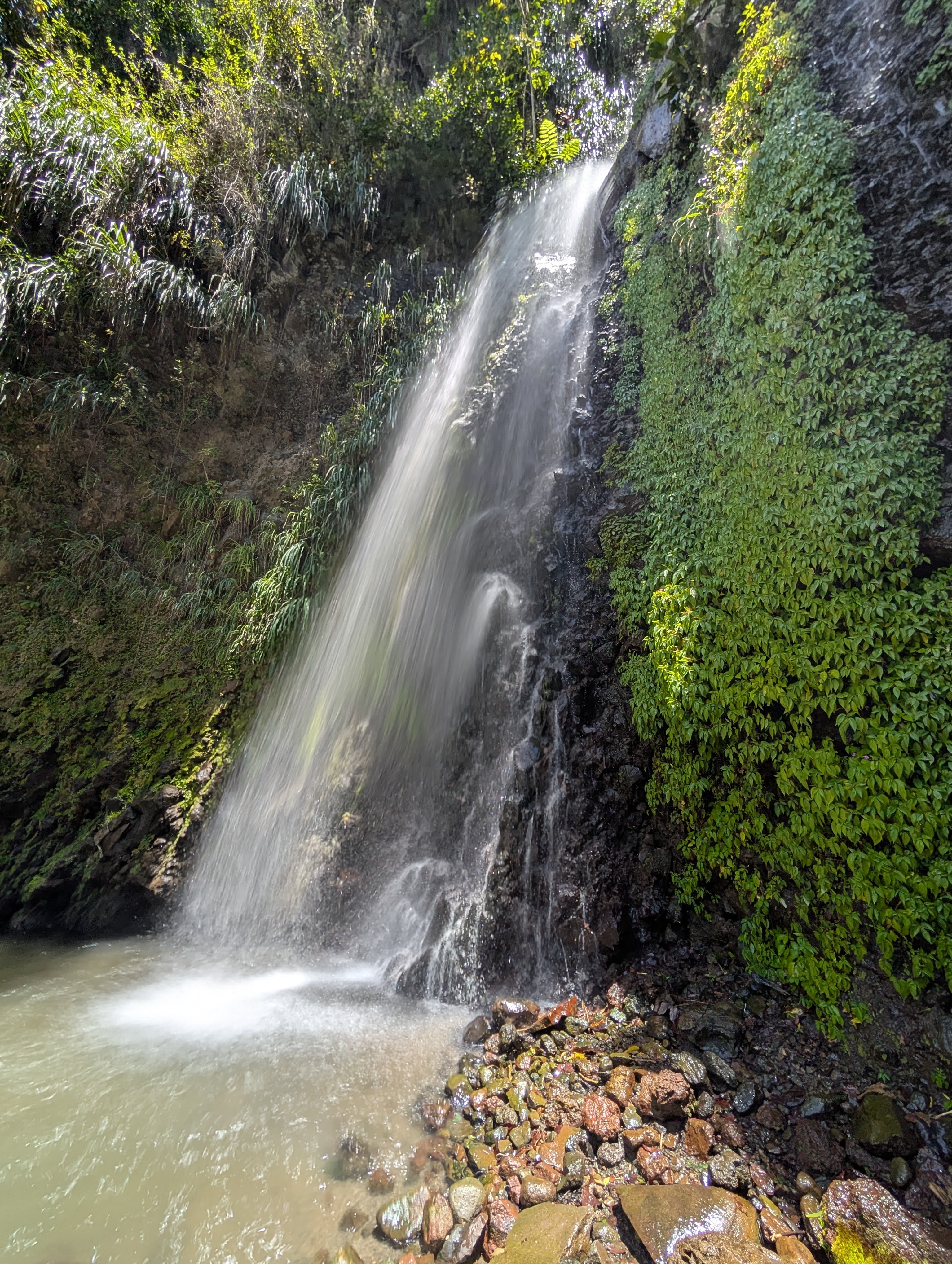 This is Upper Dark View Falls, a 75 foot / 23 meter tall waterfall on the island of St. Vincent.