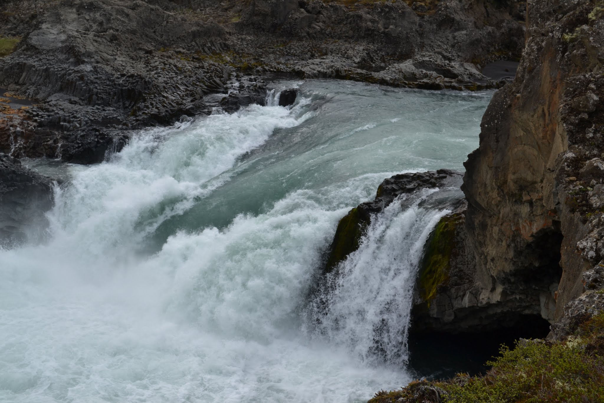 Geitafoss is an 18 foot / 5 meter tall waterfall that is rather wide, found in Iceland.