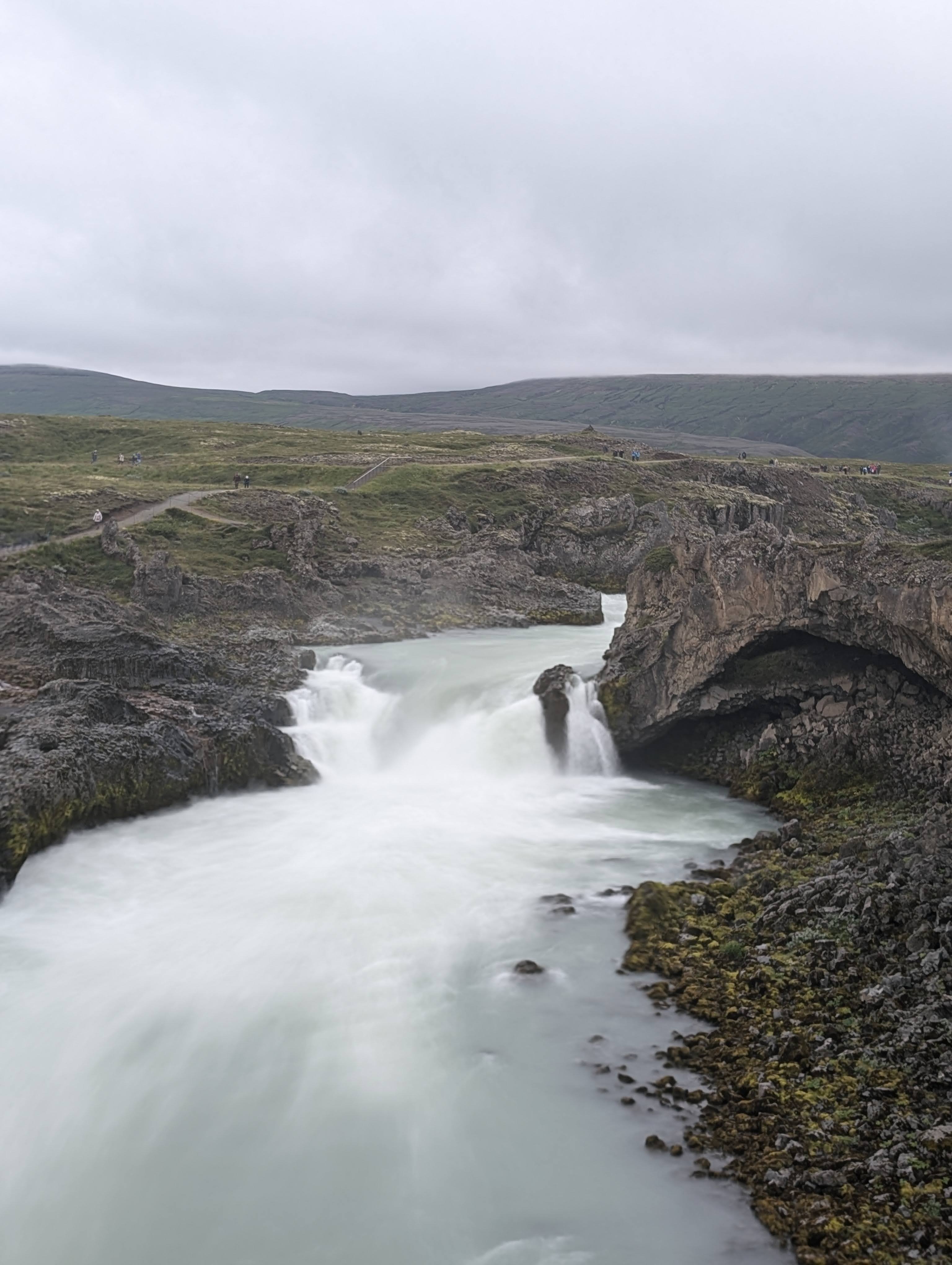 Geitafoss is an 18 foot / 5 meter tall waterfall that is rather wide, found in Iceland.