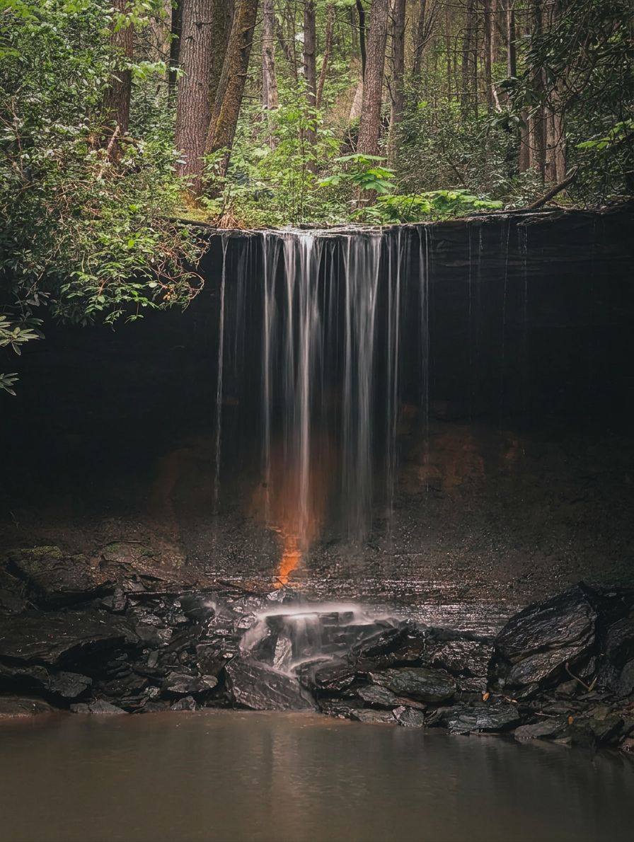 Amos Falls is a 16 foot / 5 meter tall waterfall in Kentucky. There are rocks at the base along with a rock pool.